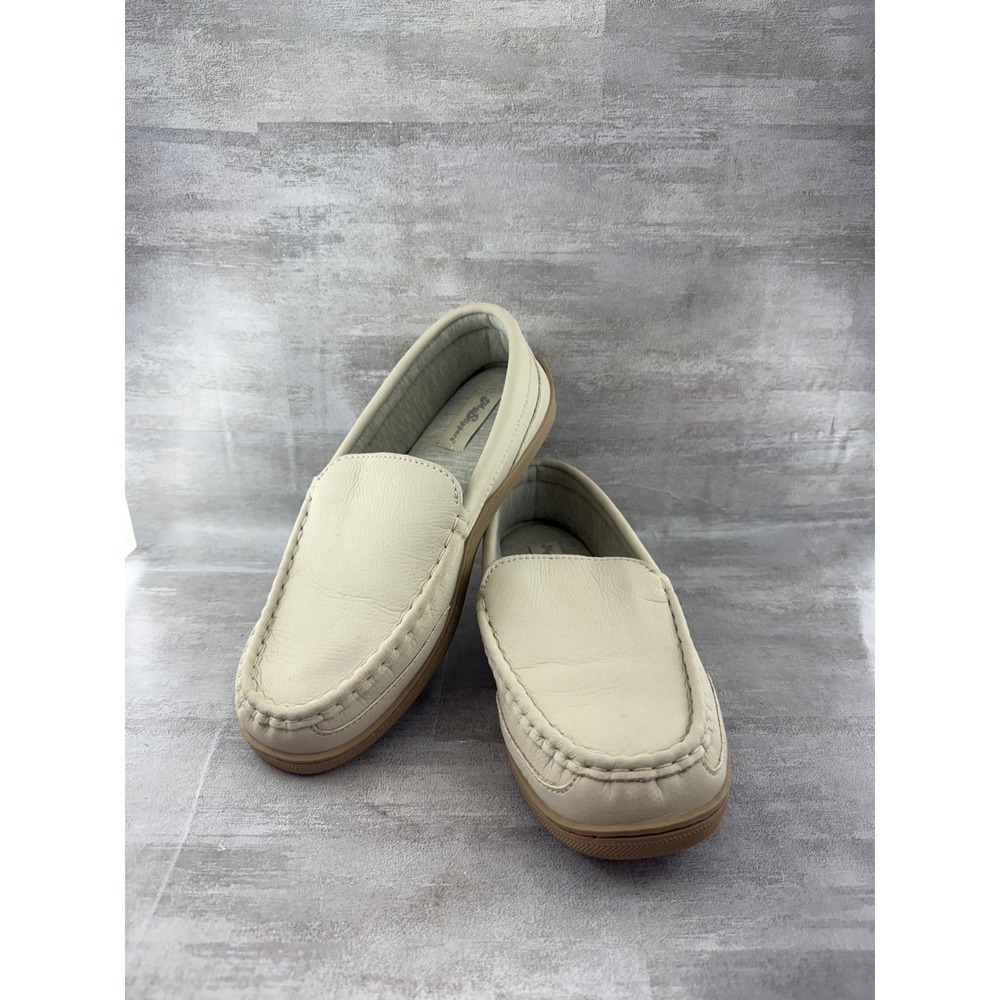 My Slippers by My Pillow Women Sz 9W Cream Leather Moccasin Loafers 74469-05